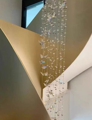 Long Crystal Butterfly Duplex Building Villa Hotel Club Light Luxury Spiral Staircase Chandelier Accessories