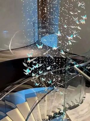 Long Crystal Butterfly Duplex Building Villa Hotel Club Light Luxury Spiral Staircase Chandelier Accessories
