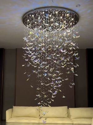 Long Crystal Butterfly Duplex Building Villa Hotel Club Light Luxury Spiral Staircase Chandelier Accessories