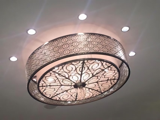 Non-standard Custom Hotel Restaurant Chandelier Bar Hotel Club Chinese Hot Pot KTV Large Cloth Art Private Room Box Light Rattan Style Circular LED Ceiling Light