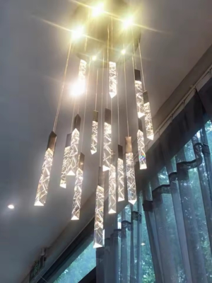 Nordic Duplex New Modern Dining Room Villa Living Room Long Rain Drop Staircase case Led Chandelier