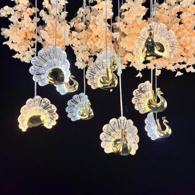 Duplex spiral staircase pick up empty chandelier Peacock wedding LED ceiling lamp chandelier acrylic decorative hanging lights for the stage and hotel