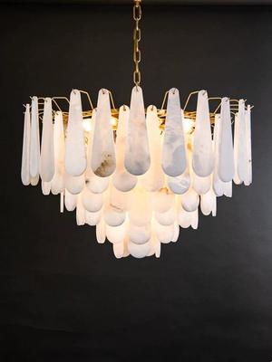 Light Luxury Modern-Elegant All-Copper Chandelier for Living Dining Bedroom Simple Duplex Floor Lamp Marble Post Home