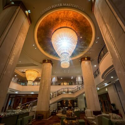 Custom Hotel Reception Crystal Chandelier Large Gold Luxury Lighting Spanish Marble Accent Fixture