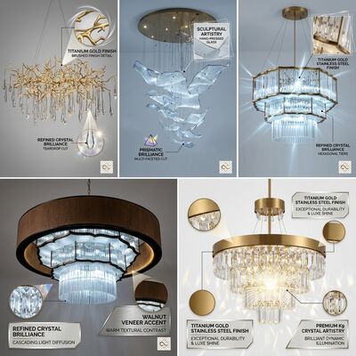 Hotel Project Pendant Light Custom Golden Metal Body Adjustable Color Temperature 3000-6500K For Guest Room
