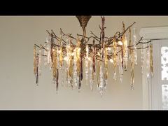 نقدم لك ثريا كريستال حديدية سلكية قابلة للتعديل 80 سم كريستال مدخن سقف ISO9001 240 فولت