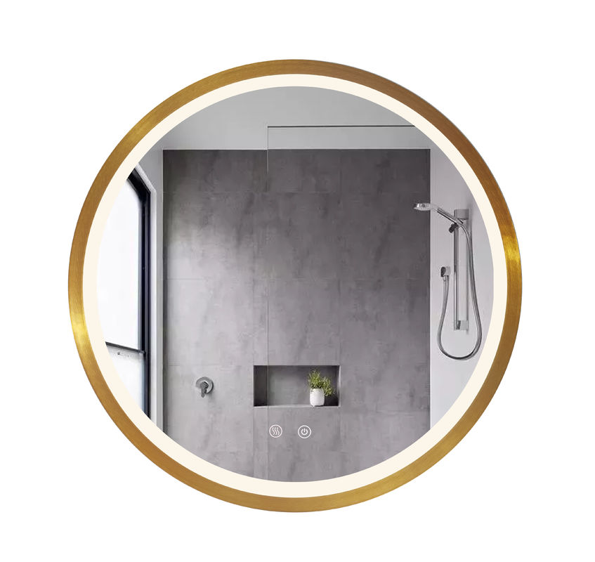 Elegant Golden Aluminum Frame LED Bathroom Mirror Light Wall Mounted 600*600mm