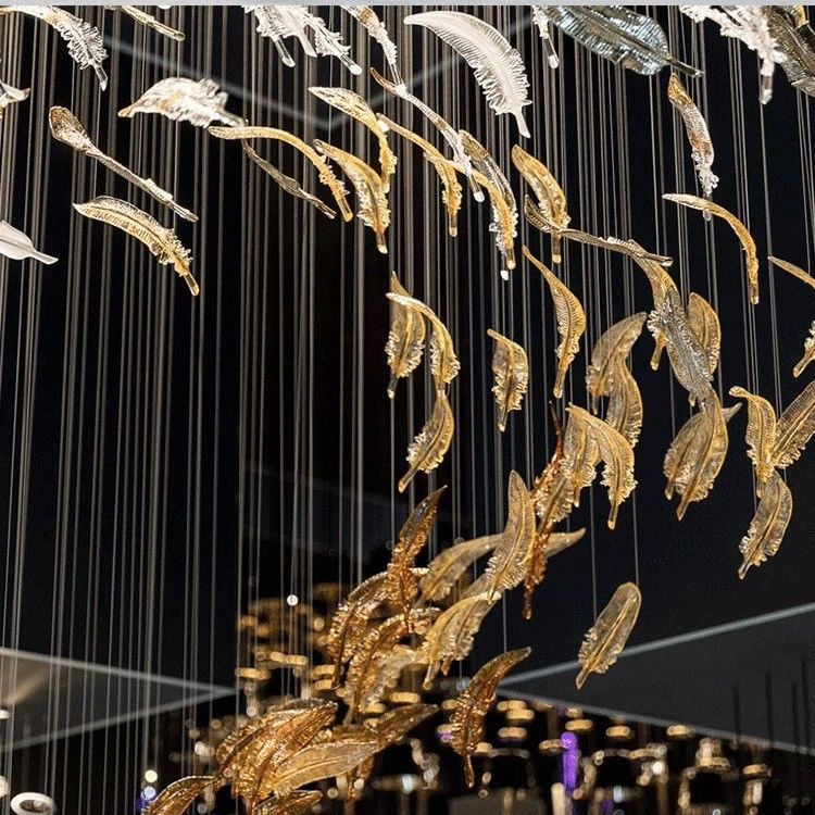 Wholesale Modern Luxury Flower Leaf Shaped Tawny Crystal Blown Chihuly Murano Glass Chandeliers Parts Hotel Ceiling Decoration