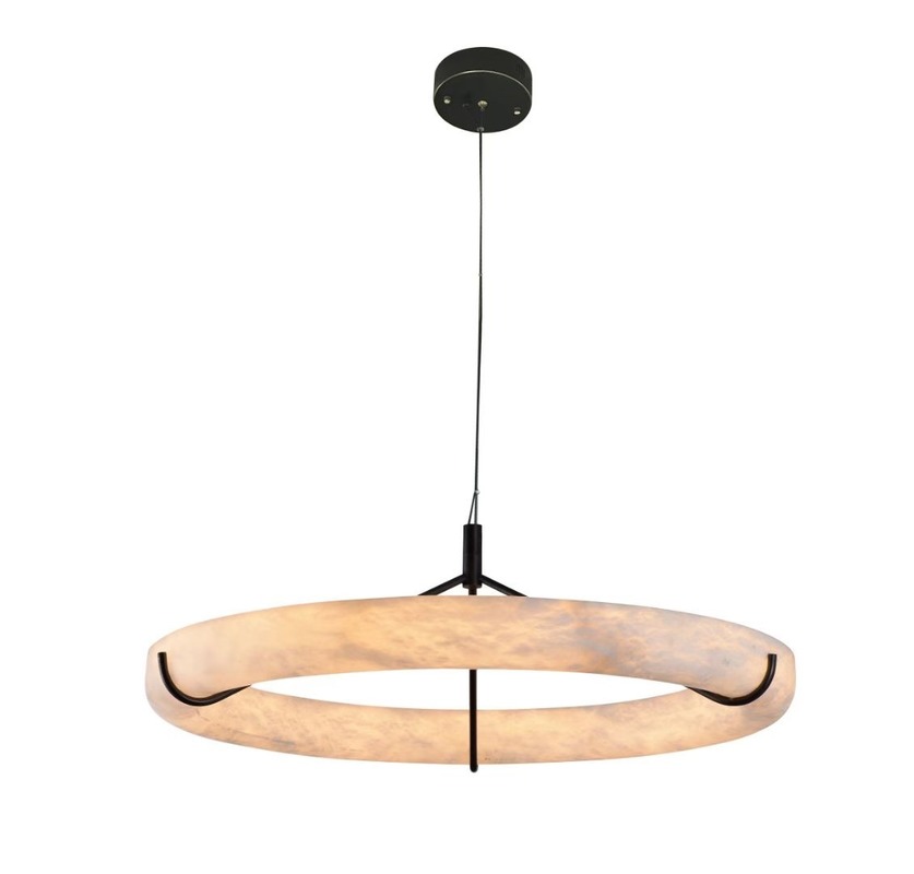 Modern Luxury White Natural Spanish Marble Round Ring Pendant Light