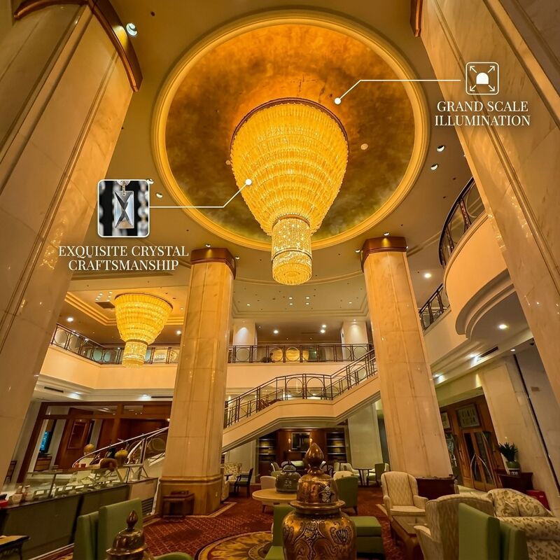 Spanish Marble Column Luxury Gold Crystal Large Chandelier Custom Hotel Villa Lighting Fixture