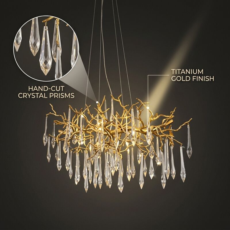 Oval Crystal Foyer Chandelier Titanium Gold Hotel Villa Entrance Elongated Luxury Pendant Light