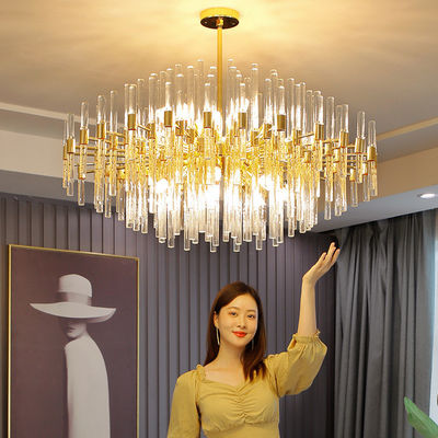 LED K9 كريستال مدخل ثريا E14 6500K أضواء السقف الفاخرة كريستال الذهب