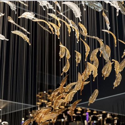 بيع بالجملة أوراق الزهور الفاخرة الحديثة على شكل ورقة كريستال مطفوعة شيشولي مورانو الشمعدانات الزجاجية قطع الغيار ديكور سقف الفندق