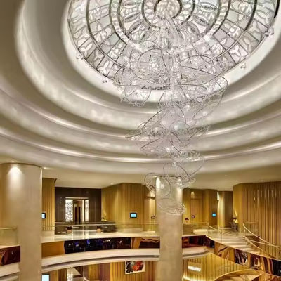 كريستال الهندسة غير القياسية المخصصة قاعة الفندق الشمعدان قاعة العشاء كريستال كرة شبكة المعدن الهندسة مصباح