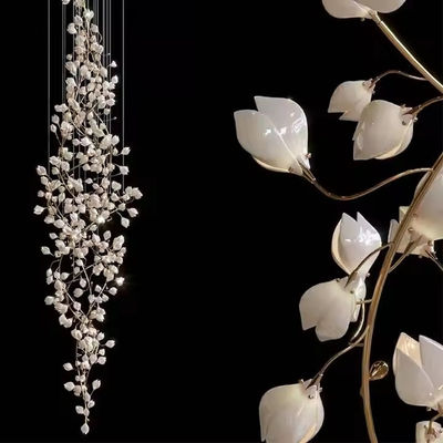 أوراق المغنوليا البيضاء الحديثة شجرة فروع السيراميكية LED Pendant Light Project Pendant Lamp لغرفة المعيشة