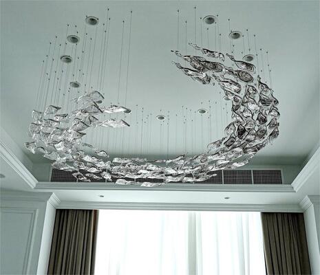ثريات مخصصة كبيرة حديثة إضاءة سقفية زخرفية مصباح قلادة كريستال زجاجي