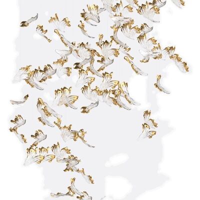 مصباح قلادة زجاجي مزخرف لوبي الفندق حسب الطلب، إضاءة سقف LED حديثة، إكسسوارات أوراق ذهبية